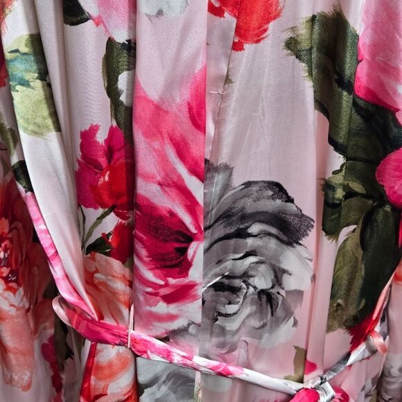 Joyspun Rose Floral Pink Satin Robe Or Kimono Plus Size - Picture 5 of 9